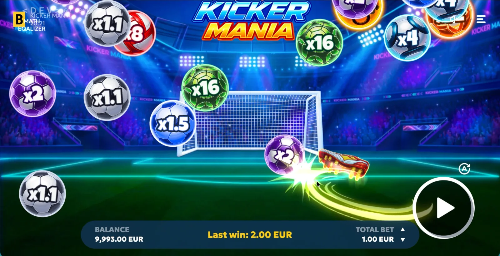 Kicker Mania football being kicked toward the illuminated goal